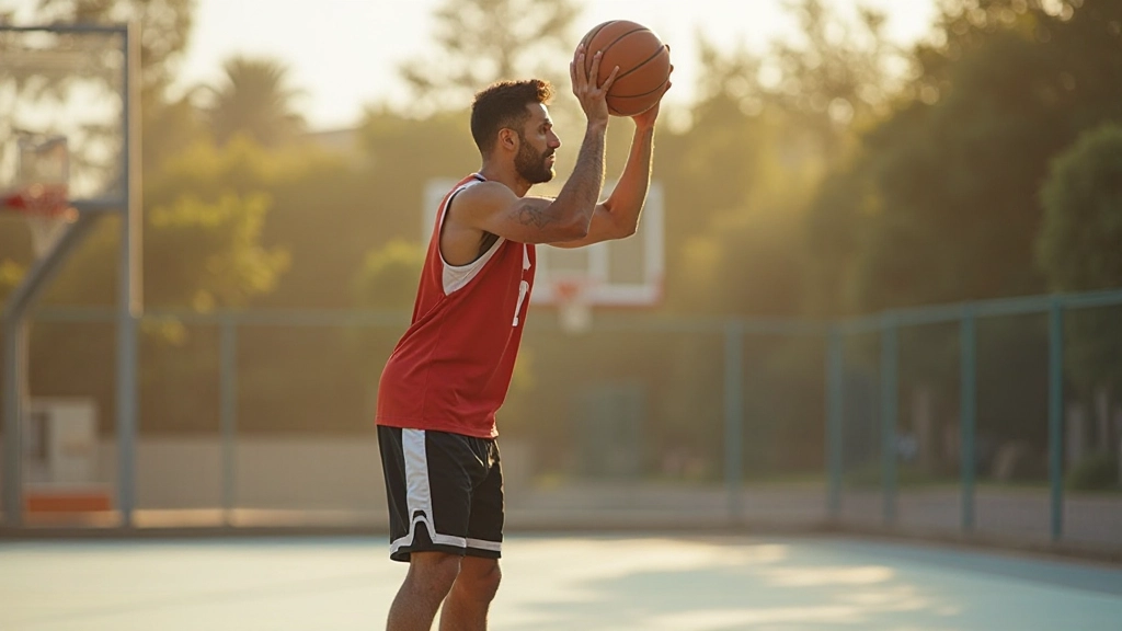 لاعب كرة سلة يقوم بتمرين الدقة والرمي من مسافة بعيدة